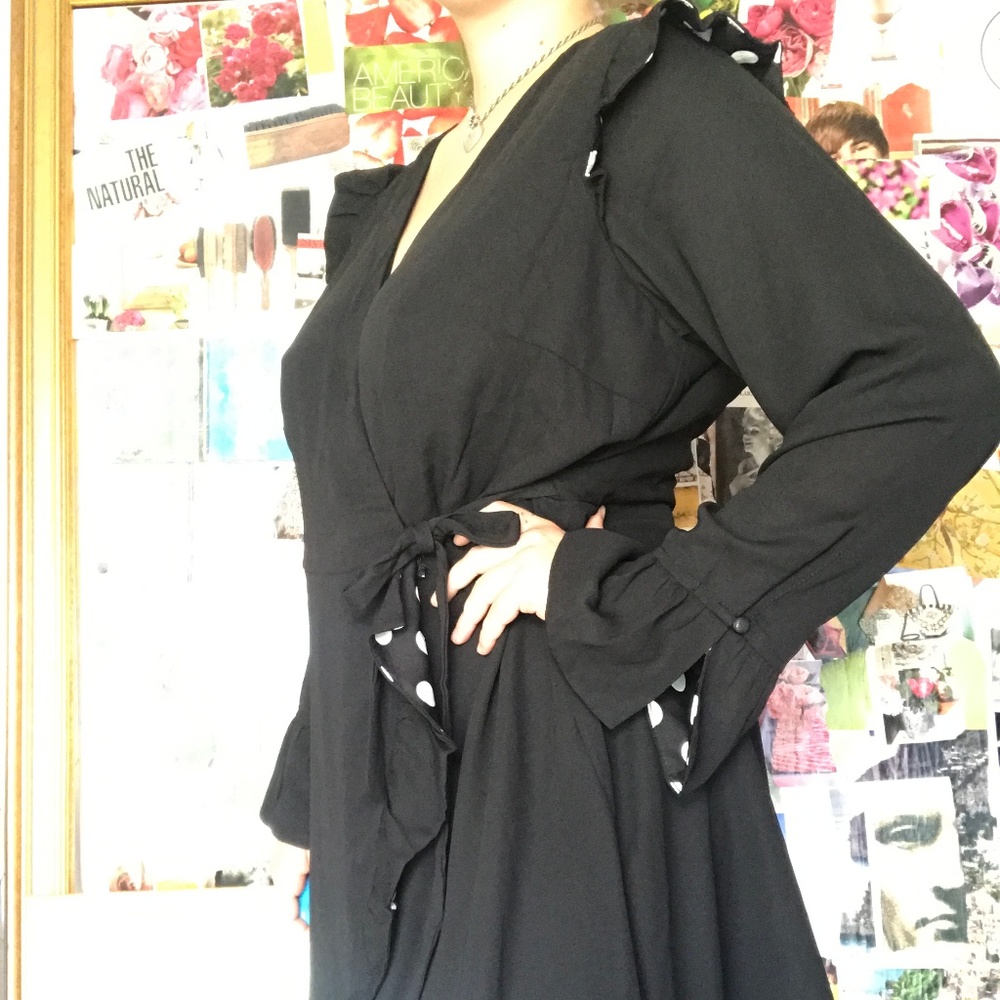 City Chic Polka Dot Black Romper Tie Dress Plus Sz
